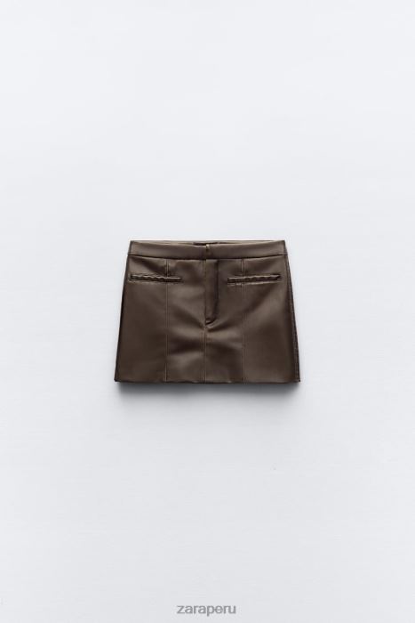 Zara mujer falda con bolsillo de piel sintética BDP8J647 ropa carbón