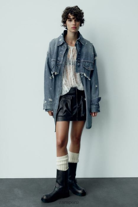 Zara mujer falda con bolsillo de piel sintética BDP8J662 ropa negro