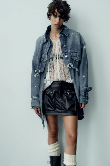 Zara mujer falda con bolsillo de piel sintética BDP8J662 ropa negro