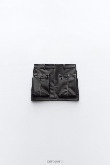 Zara mujer falda con bolsillo de piel sintética BDP8J662 ropa negro