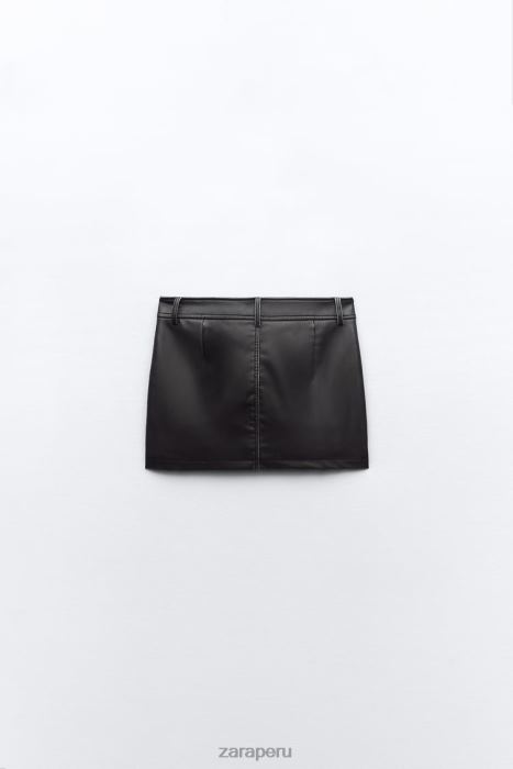 Zara mujer falda con bolsillo de piel sintética BDP8J662 ropa negro