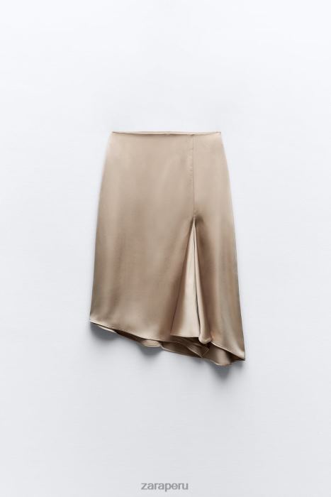 Zara mujer falda con efecto satinado y silueta acampanada BDP8J631 ropa beige/rosa