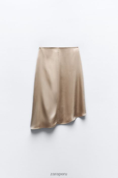 Zara mujer falda con efecto satinado y silueta acampanada BDP8J631 ropa beige/rosa