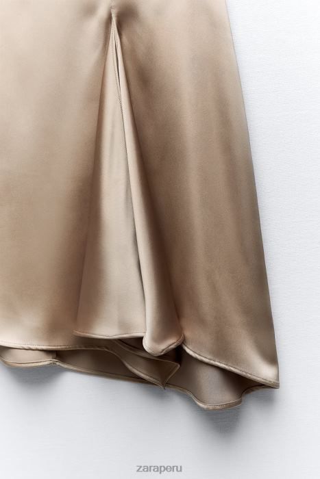 Zara mujer falda con efecto satinado y silueta acampanada BDP8J631 ropa beige/rosa