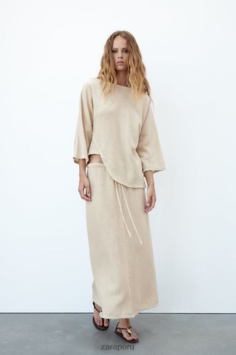 Zara mujer falda con textura rústica BDP8J708 ropa arena