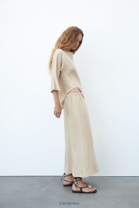 Zara mujer falda con textura rústica BDP8J708 ropa arena