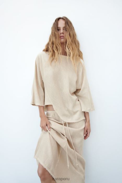 Zara mujer falda con textura rústica BDP8J708 ropa arena