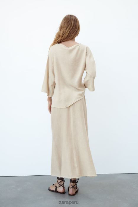 Zara mujer falda con textura rústica BDP8J708 ropa arena