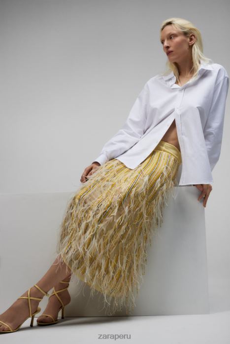 Zara mujer falda de cristal con plumas edición limitada BDP8J722 ropa amarillo