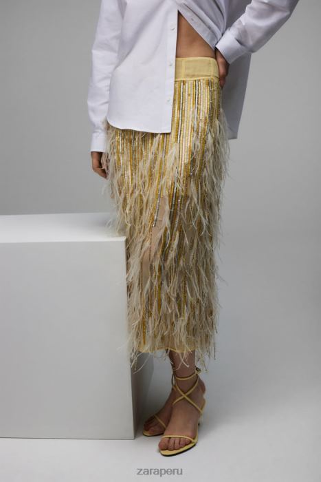 Zara mujer falda de cristal con plumas edición limitada BDP8J722 ropa amarillo
