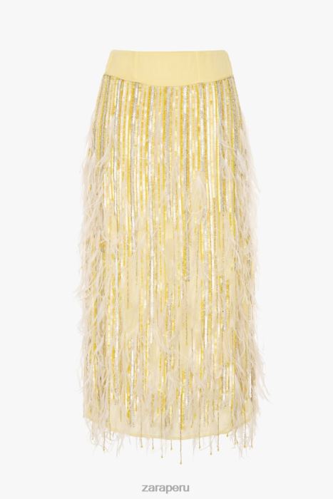Zara mujer falda de cristal con plumas edición limitada BDP8J722 ropa amarillo