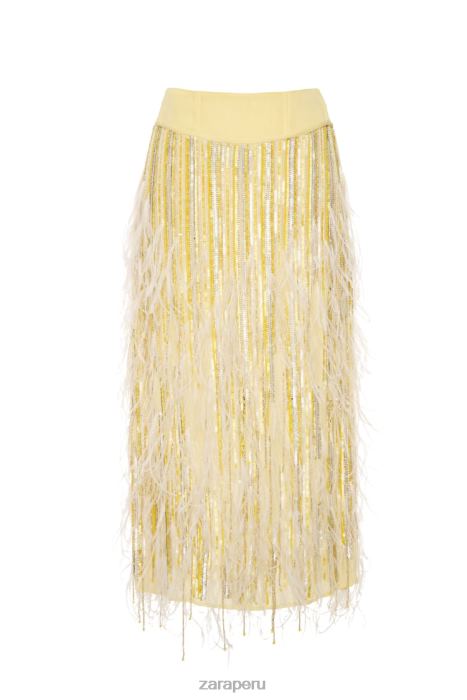 Zara mujer falda de cristal con plumas edición limitada BDP8J722 ropa amarillo