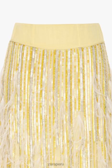 Zara mujer falda de cristal con plumas edición limitada BDP8J722 ropa amarillo