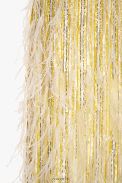 Zara mujer falda de cristal con plumas edición limitada BDP8J722 ropa amarillo