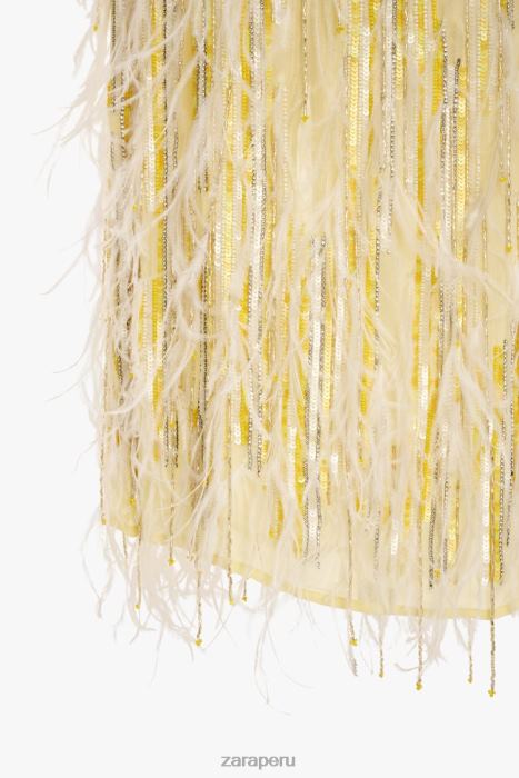 Zara mujer falda de cristal con plumas edición limitada BDP8J722 ropa amarillo