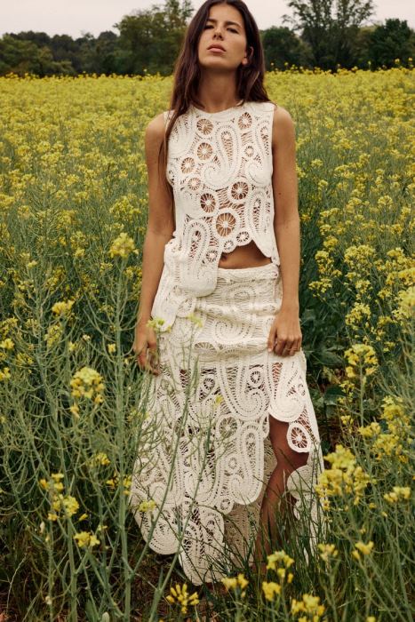 Zara mujer falda de crochet asimétrica BDP8J669 ropa paja