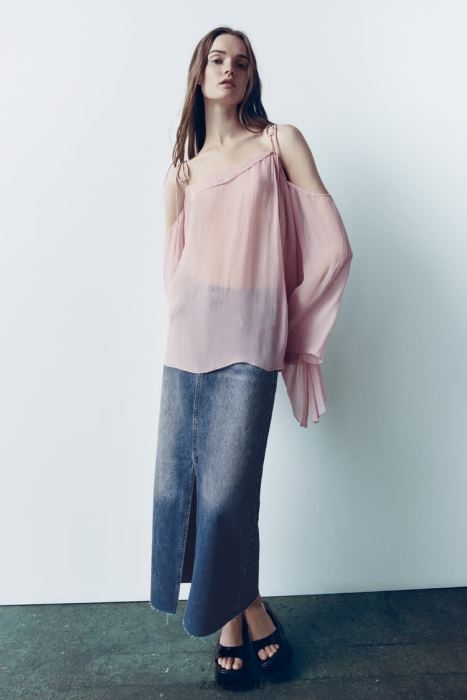 Zara mujer falda de mezclilla con abertura y talle alto BDP8J645 ropa azul