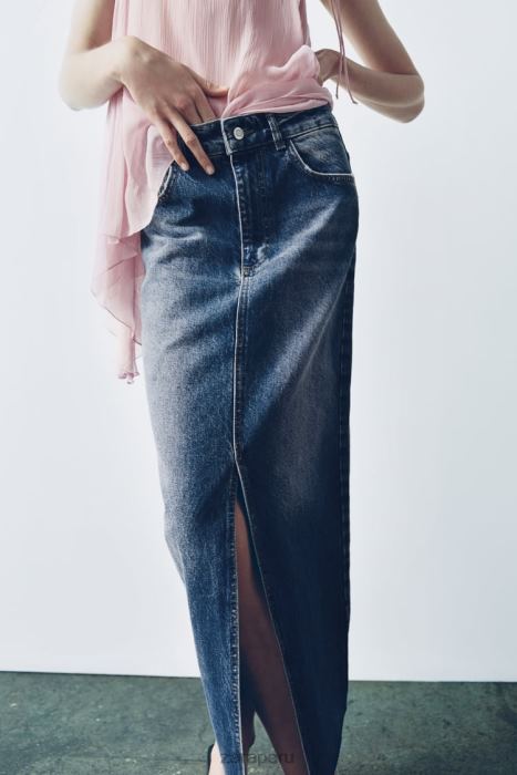 Zara mujer falda de mezclilla con abertura y talle alto BDP8J645 ropa azul