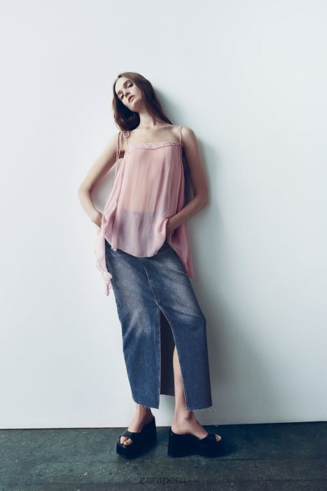 Zara mujer falda de mezclilla con abertura y talle alto BDP8J645 ropa azul