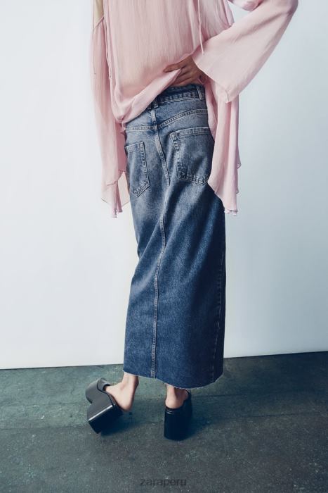 Zara mujer falda de mezclilla con abertura y talle alto BDP8J645 ropa azul
