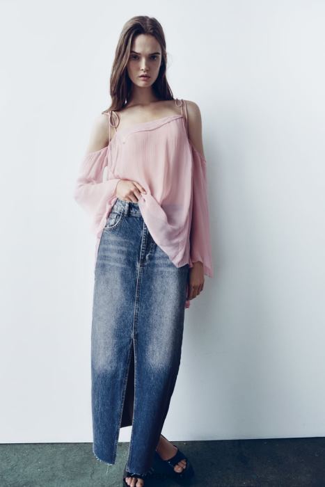 Zara mujer falda de mezclilla con abertura y talle alto BDP8J645 ropa azul