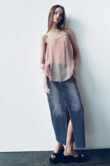 Zara mujer falda de mezclilla con abertura y talle alto BDP8J645 ropa azul