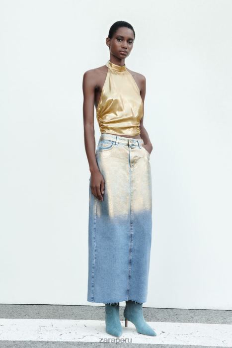 Zara mujer falda de mezclilla metalizada z1975 BDP8J682 ropa azul medio
