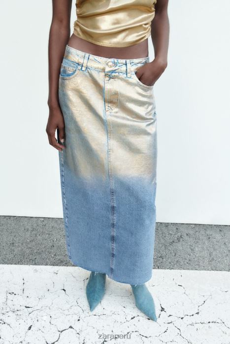 Zara mujer falda de mezclilla metalizada z1975 BDP8J682 ropa azul medio