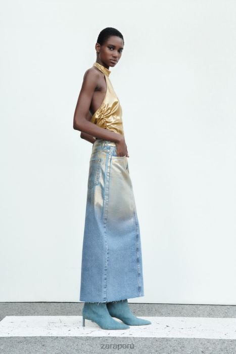 Zara mujer falda de mezclilla metalizada z1975 BDP8J682 ropa azul medio