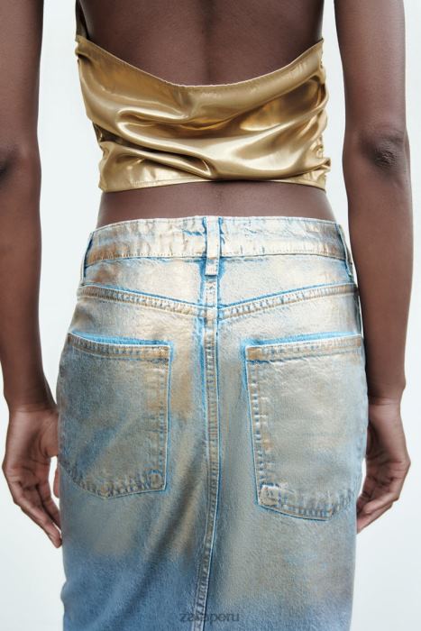 Zara mujer falda de mezclilla metalizada z1975 BDP8J682 ropa azul medio