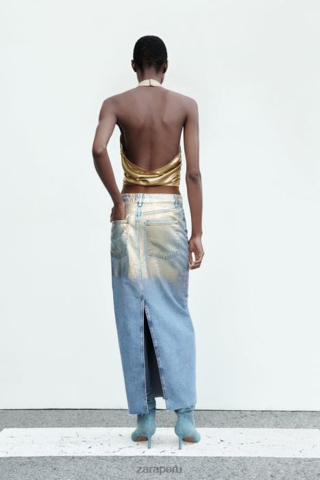 Zara mujer falda de mezclilla metalizada z1975 BDP8J682 ropa azul medio