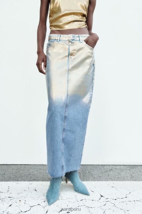 Zara mujer falda de mezclilla metalizada z1975 BDP8J682 ropa azul medio