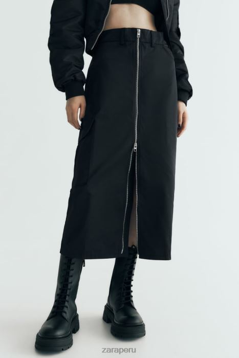 Zara mujer falda de nailon con cremallera BDP8J634 ropa negro