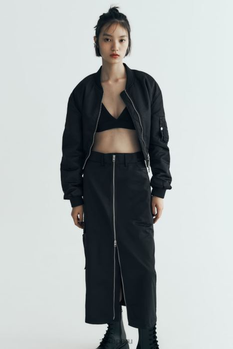 Zara mujer falda de nailon con cremallera BDP8J634 ropa negro
