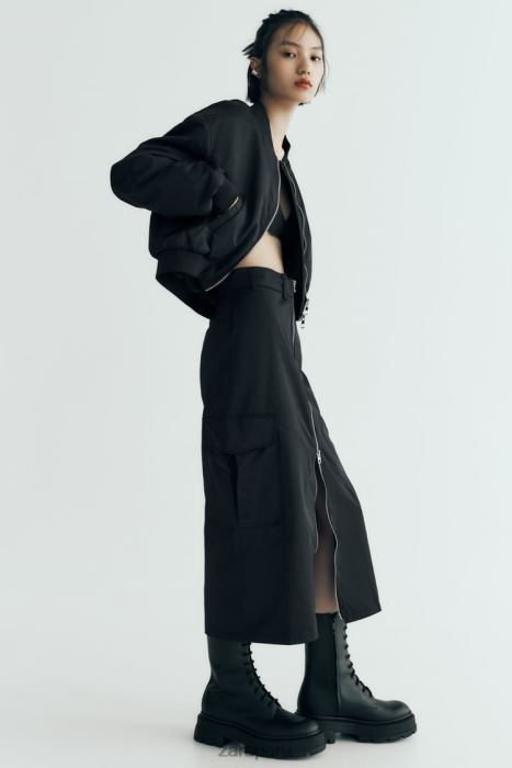 Zara mujer falda de nailon con cremallera BDP8J634 ropa negro