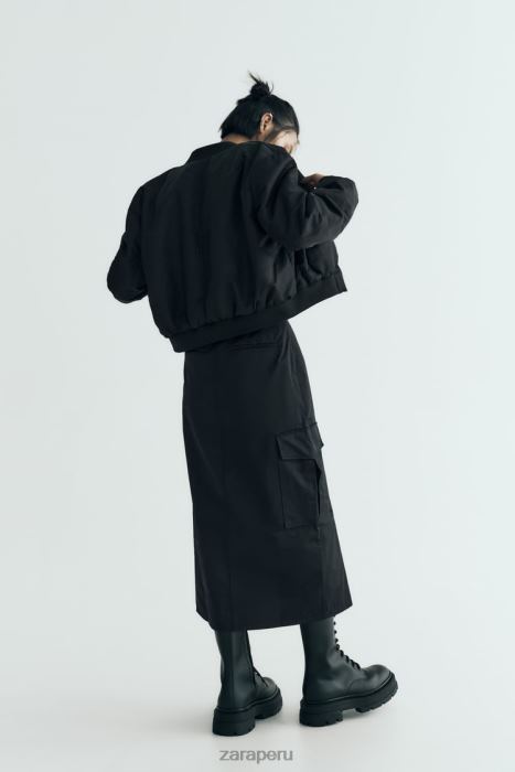 Zara mujer falda de nailon con cremallera BDP8J634 ropa negro