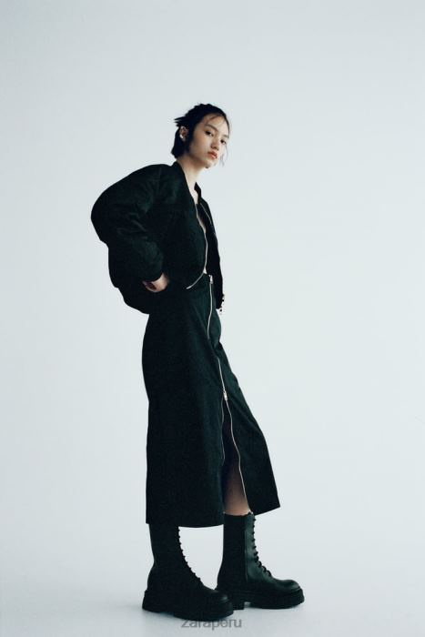 Zara mujer falda de nailon con cremallera BDP8J634 ropa negro