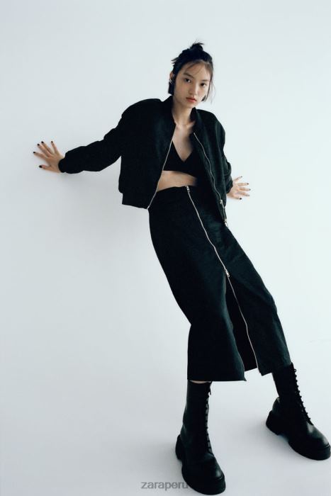 Zara mujer falda de nailon con cremallera BDP8J634 ropa negro