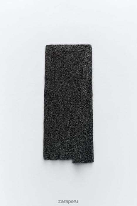 Zara mujer falda de punto anudada con hilo metalizado BDP8J635 ropa negro