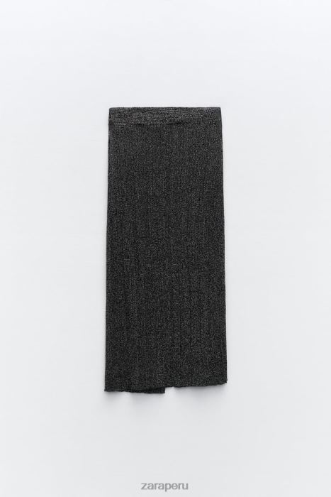 Zara mujer falda de punto anudada con hilo metalizado BDP8J635 ropa negro