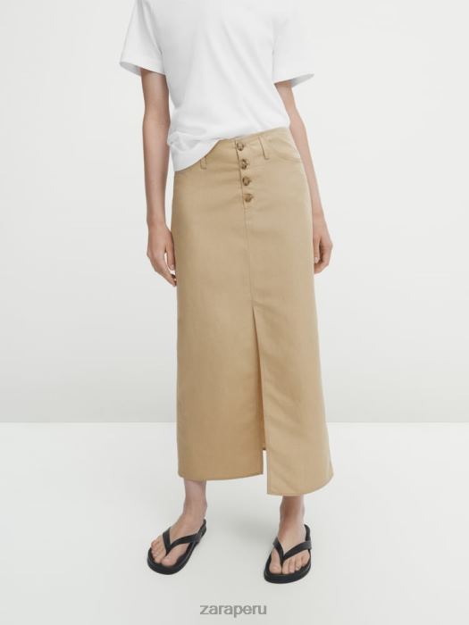 Zara mujer falda de tubo midi con botones y abertura BDP8J858 ropa arena