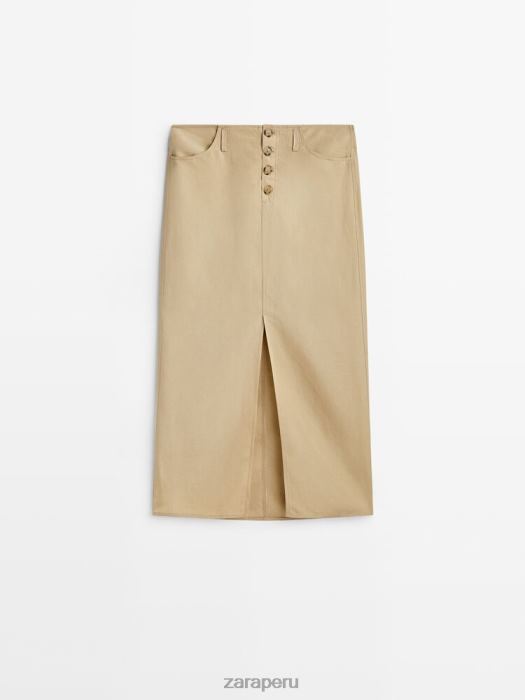 Zara mujer falda de tubo midi con botones y abertura BDP8J858 ropa arena