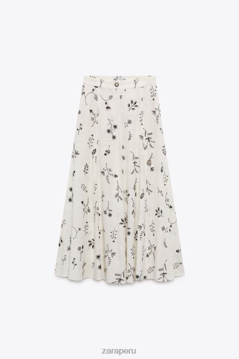 Zara mujer falda en mezcla de lino bordada BDP8J671 ropa crudo
