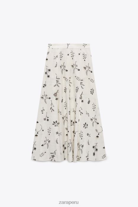 Zara mujer falda en mezcla de lino bordada BDP8J671 ropa crudo