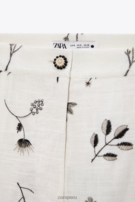 Zara mujer falda en mezcla de lino bordada BDP8J671 ropa crudo