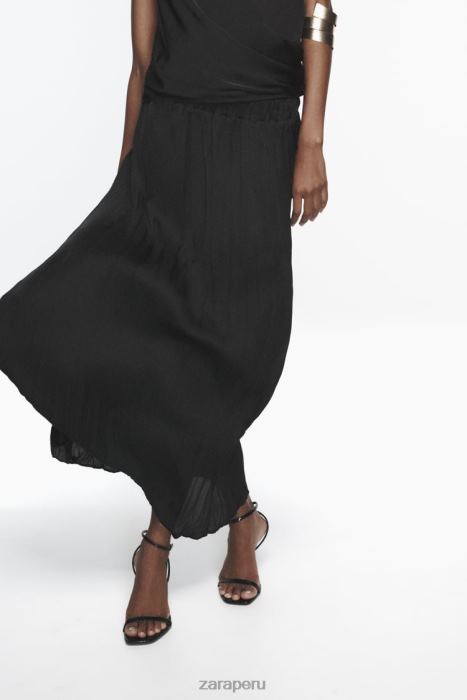 Zara mujer falda larga con efecto arrugado BDP8J694 ropa negro