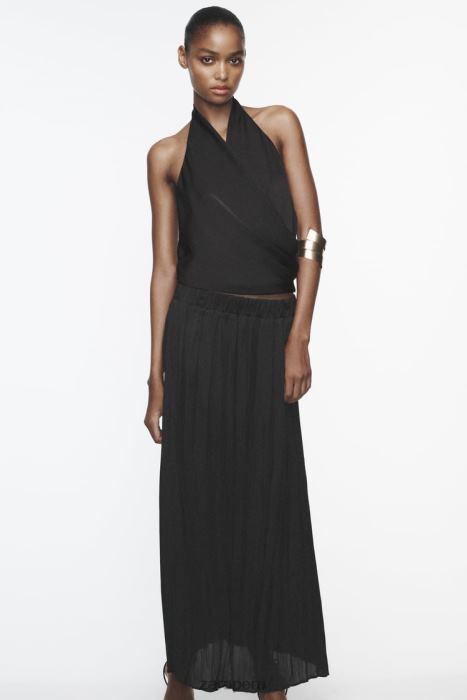 Zara mujer falda larga con efecto arrugado BDP8J694 ropa negro