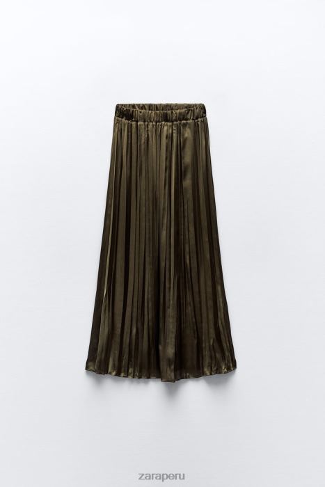 Zara mujer falda larga con efecto satinado BDP8J674 ropa caqui