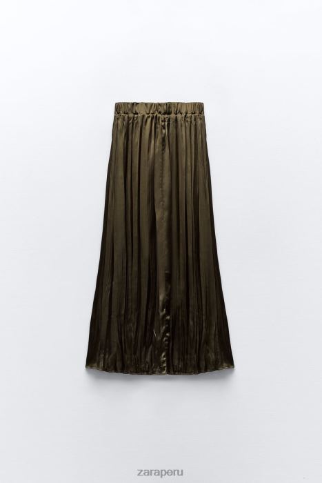 Zara mujer falda larga con efecto satinado BDP8J674 ropa caqui