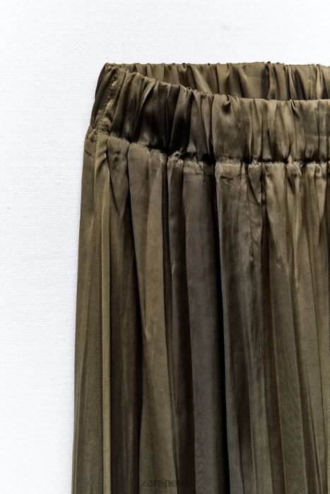 Zara mujer falda larga con efecto satinado BDP8J674 ropa caqui
